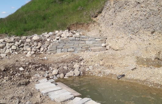 Steingrüebliweiher mit Trockenmauer im Hintergrund